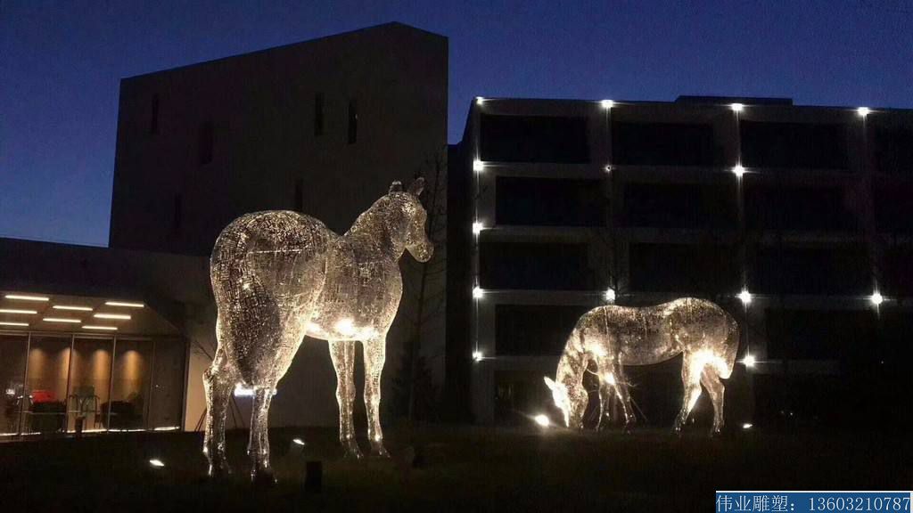 灯光马动物雕塑 不锈钢动物马 镂空马雕塑